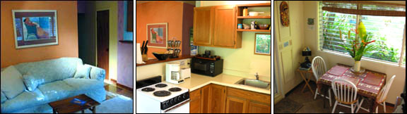 Garden House Lower Residence: Living room and kitchen